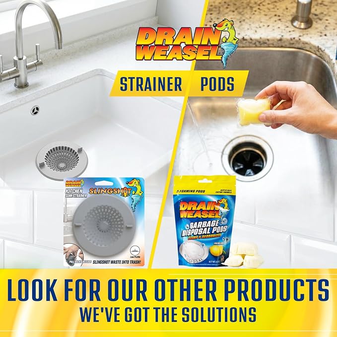Drain Weasel Garbage Disposal Pods Cleaner and Deodorizer, Pack of 5 | Sink Odor Eliminator with Foaming Action, Septic-Safe Enzyme Formula, Fresh Lemon Scent