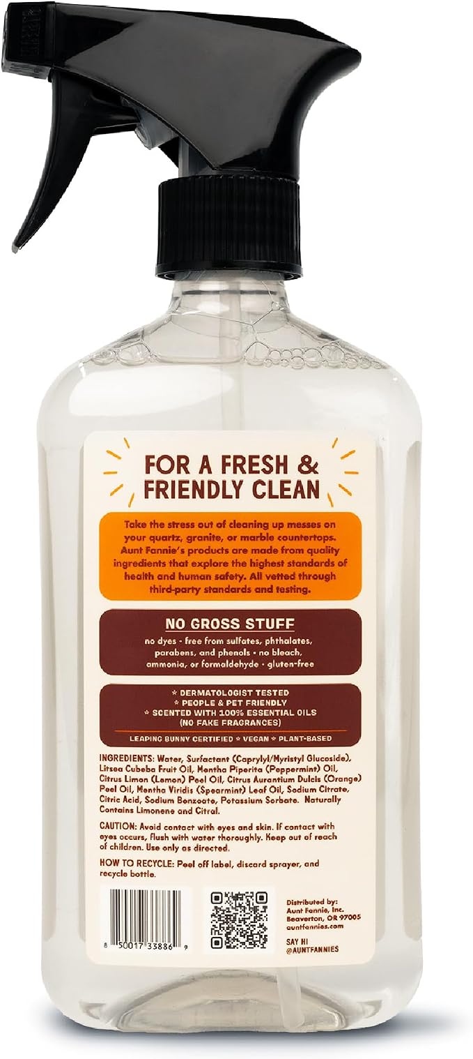 Aunt Fannie's Granite and Stone Cleaner, Plant Based Daily Countertop Spray for Granite, Stone, Marble, Soapstone, Quartz, Slate, Laminate, and other Sealed Stone, Bright Lemon Scent, Pack of 3