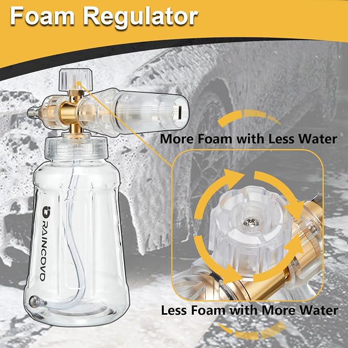 Foam Cannon with Pressure Washer Gun, Dual Connector Accessories | Snow Soap Attachment for Car Wash, 5 Nozzles Tips with Holder, 1/4” Quick Connect, Additional 1.1 mm Orifice Nozzle