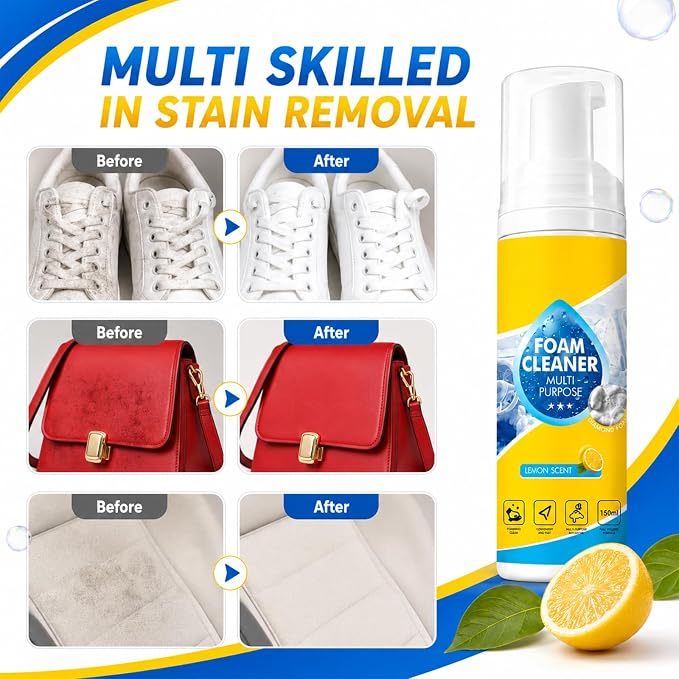 4-In-1 Multi-Enzyme Foam Cleaner, Powerful Cleaning, Foam Cleaner Multi Purpose, No-Rinse,Lemon Fresh Scent,Deep Clean Car,Kitchen,Bathroom,Sofa (1PCS)