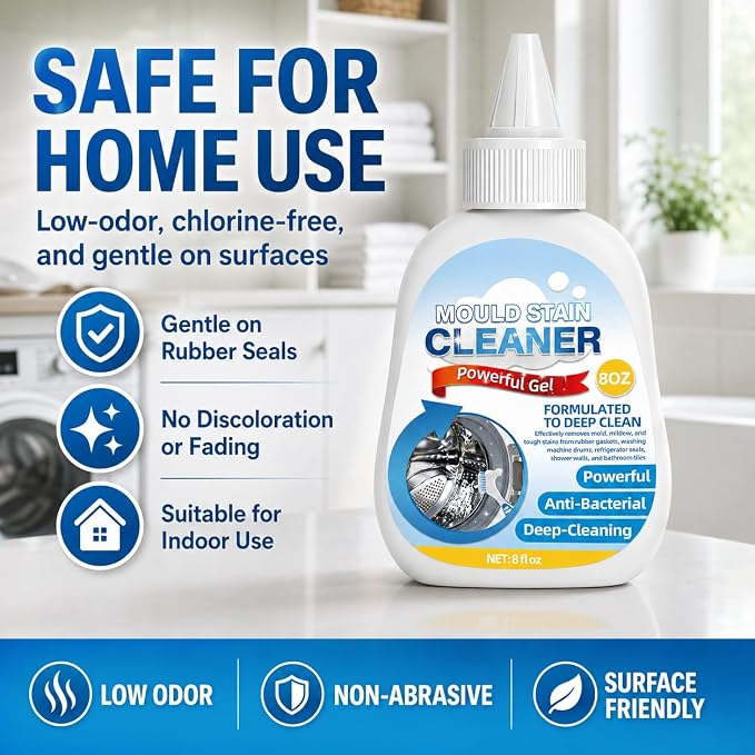Housemold Stain Remover Gel for Washing Machine & Bathroom – Low Odor Remover Gel for Rubber Gaskets, Caulk, Shower Grout, Silicone Sealant, Toilet, Kitchen Sink, 8 FL