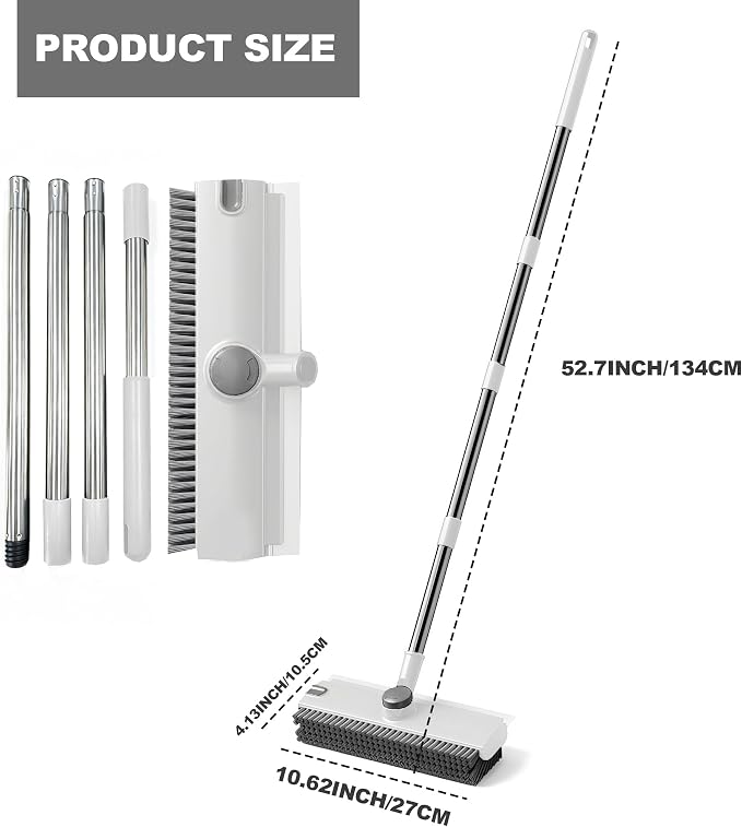 Floor Scrub Brush with Long Handle 3 in 1 Heavy Duty Stiff Bristle Scrubber Brush with Scraper V-Shaped Double-Sided Cleaning Brushes for Pool Tile, Grout,Crevices,Shower,Bathroom,Wall,Patio (White)