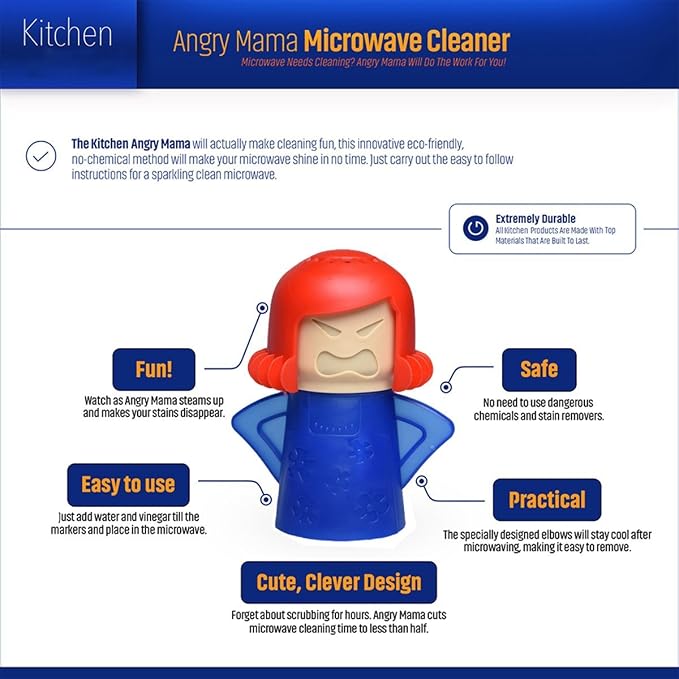 Angry Mama Microwave Oven Steam Cleaner Easily Cleans the Crud in Minutes, Steam Cleans and Disinfects With Vinegar and Water for Home or Office Kitchens (Green)