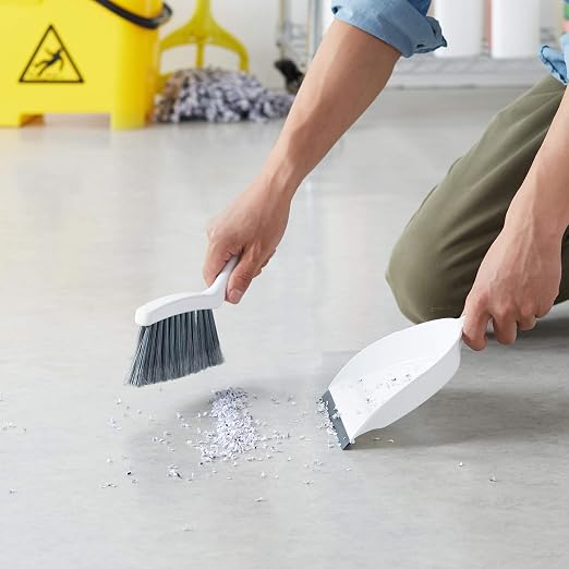 Amazon Basics Small Portable Mini Dustpan and Brush Set for Indoor Outdoor Floor Cleaning, Gray, Pack of 2