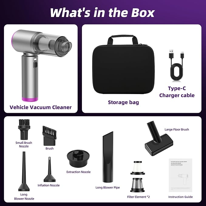 Car Vacuum 3 in 1 High Power Cordless Mini Vacuum Cleaner& Air Blower, 25000PA Suction 250000RPM Air Duster, 6000mAh Portable Handheld Small Vacuum Cleaner for Car Home Office