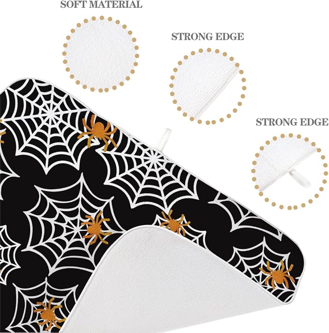 Halloween Dish Drying Mat 18 x 24 Inch Spider Web Drying Mat for Kitchen Counter Absorbent Spiders Black Dishes Dry Pad for Drainer Rack Kitchen Fast Dry