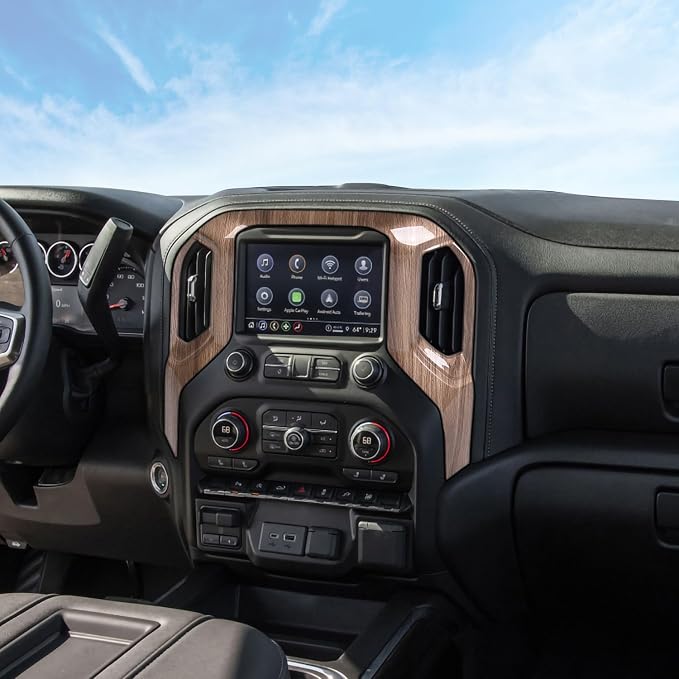 RT-TCZ for Silverado Dash Navigation Panel Trim Cover for Chevy Silverado 2019-2021 for GMC Sierra 2019-2022 Wood Grain Interior Accessories