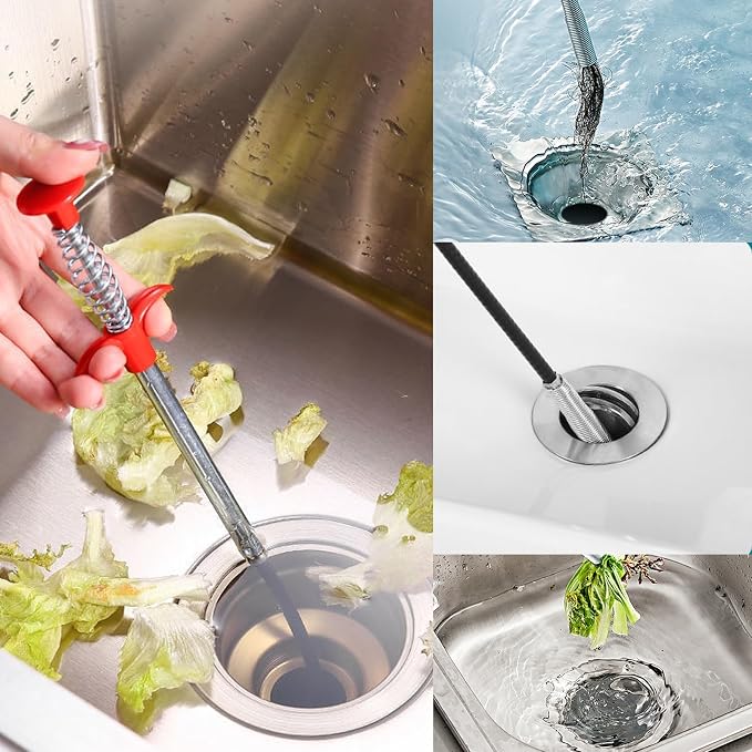 118" Drain Snake Hair Remover Tool, Flexible Clog Remover with 4-Claw Grabber, Long Reach Drain Cleaning Tool for Sink, Bathtub, Shower, Toilet and Tight Spaces