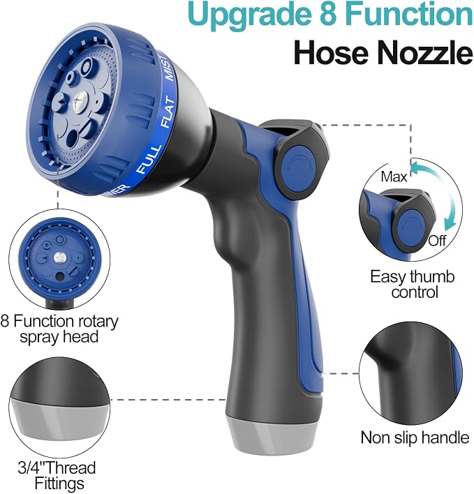 SPECILITE 25ft 304 Stainless Steel Garden Hose Metal, Heavy Duty Water Pipe with Nozzles for Yard, Outdoor - Flexible, Never Kink & Tangle, Puncture Resistant (Sky Blue)