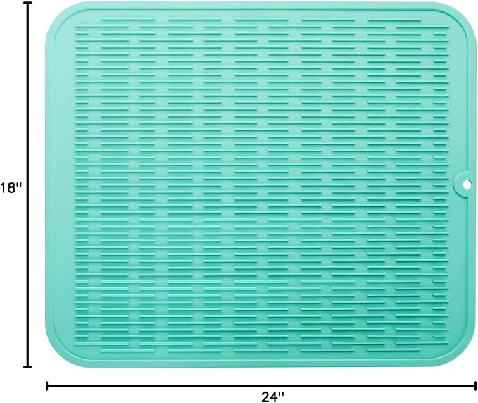 MicoYang Silicone Dish Drying Mat for Multiple Usage,Easy clean,Eco-friendly,Heat-resistant Silicone Mat for Kitchen Counter or Sink,Refrigerator or Drawer Liner Mint 2XL 24 inches x 18 inches