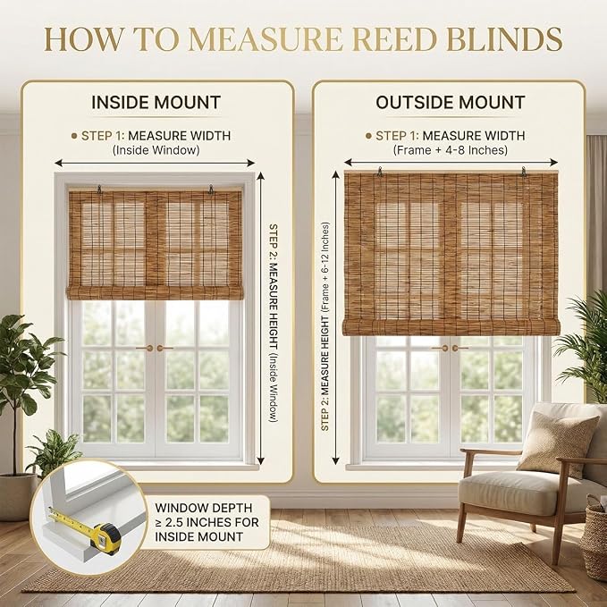 Bamboo Roll up Blinds Outdoor, Weather Resistant Bamboo Roller Shades for Patio Porch Pergola, Sun Blocking Reed Privacy Screen Window Sun Shade, Cordless(44" W x 36" H)