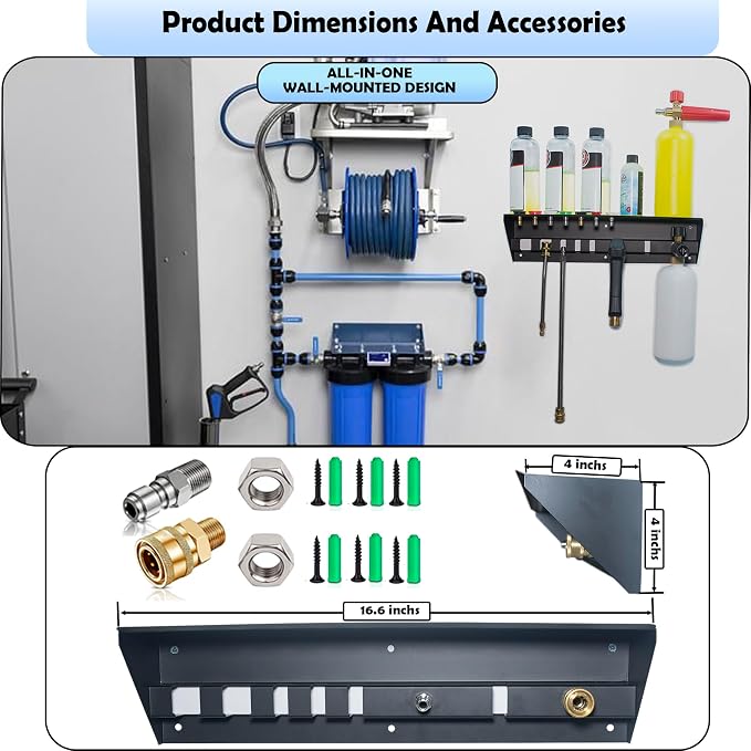 Pressure Washer Gun Holder with Shelf,Foam Cannon Holder for Pressure Washer Wand,Pressure Washers Nozzle Tips,Soap Bottle Holder, pressure washer parts & accessories & attachments Storage Rack