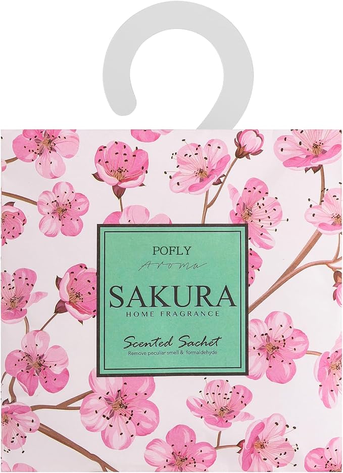 12 Pack Sakura Scented Sachets, Air Freshener for Home & Small Spaces | Hanging Sachet Bags with Retractable Hook; Closet Deodorizer & Odor Eliminator for Drawers, Shoe Cabinets, Cars & Luggage