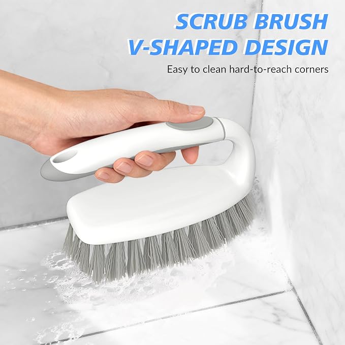 SetSail Heavy Duty Scrub Brush, 2 Pack Cleaning Brush Set, Grey White | Stiff Durable Bristles with Non-Slip Tpr Grip and Hanging Loop for Bathroom, Kitchen, Shower, Tub, Tile, Carpet.