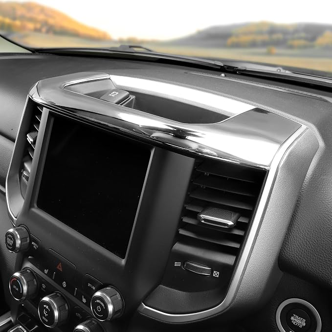 for RAM Center Dashboard Storage Bin Trim Cover Fit for RAM 2018-Present Chrome Interior Accessories