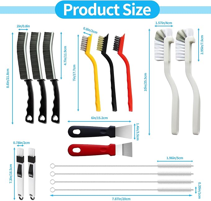 16Pcs Crevice Cleaning Brush Set, Hard Bristle Scrub Brushes for Gaps | Deep Cleaning Window Groove, Cleaning Brush for Sliding Door, Sill, Tile Lines, Shutter, Corner, Sink, Teapot, Bottle