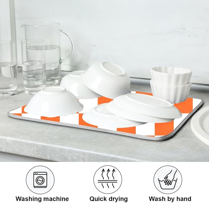 Burnt Orange Chessboard Dish Drying Mat for Kitchen Countertop 16x18 Plaid Checkered Rectangle Small Drying Mat Reusable Quick Dry Dish Sink Absorbent Mats Easy Clean Decorative Home Essentials