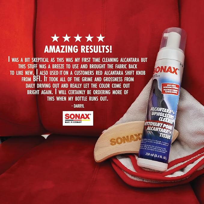 SONAX Upholstery & Alcantara Cleaner Foam | Interior Cleaner for Synthetic Suede, Fabric Seats, Carpet, Door Panels, Headliners & Trim | Removes Dirt, Oils, Stains & Grime Build-Up | 8.45 oz | 250 ml