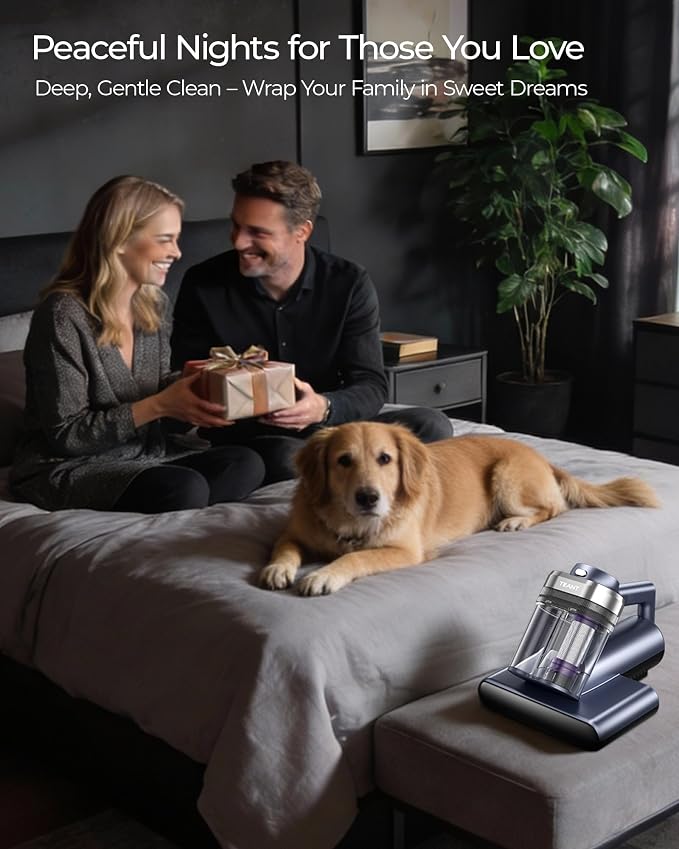 Teant Cordless Mattress Bed Vacuum, 18kPa Suction & LED Display, Model MV01 | Cordless 2-Speed Bed Vacuum, 33000RPM Roller Brush, 253.7nm UV-C, Ultrasonic, HEPA, 149°F Heat, Aroma, Anion for Bed Sofa