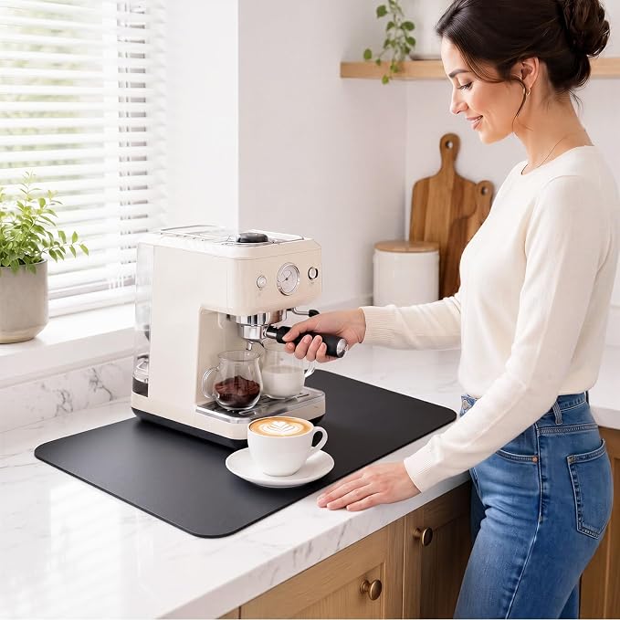 WISELIFE Coffee Mat Super Absorbent Dish Drying Mat Coffee Bar Accessories Match with Machine Large Drying Mats for Kitchen Counter 12" W x 19" L, Black
