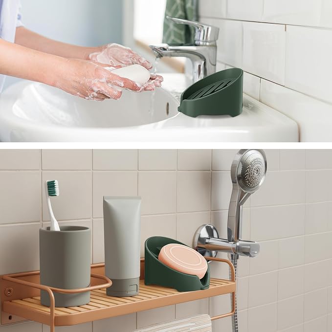 NiHome Silicone Sponge Holder for Kitchen Sink, Fits Scrub Daddy Mommy | Self-Draining Dispenser Organizer Tray, Sink Caddy Countertop Fits Soaps, Scrubber, Dishwasher Safe,Includes Brush,Dark Green