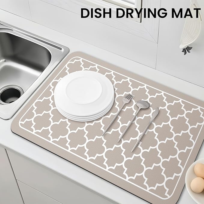 WISELIFE Dish Drying Mat Super Absorbent Drying Mat Large Dish Drying Mats for Kitchen Counter Easy Clean Dish Mat Kitchen Drying Mat18"x 28" Stylish Khaki