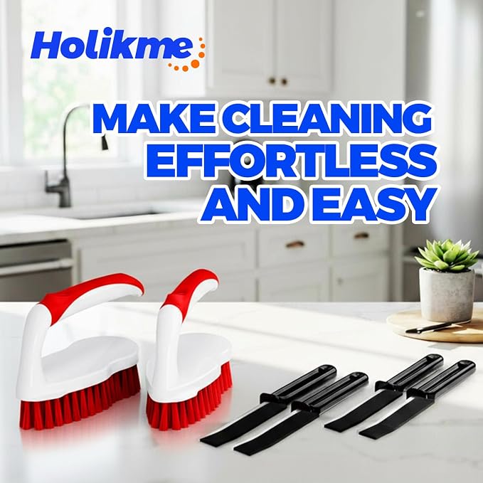 Holikme 6 Pack Cleaning Brush Scrub Brush Kitchen Brush for Floor,Red | Scrub Brushes for Cleaning, Heavy-Duty Scrub Brush, Stiff Bristles Cleaning Brush for Kitchen Bathtub Floor and Wall