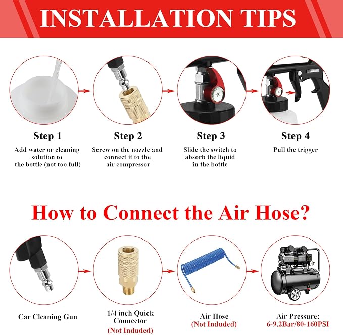 HANDY Tornado Air Cleaning Gun Powerful Air Blast for Dust & Dirt Removal | Car Blow Gun 80-160PSI High Pressure 2 Nozzles Surface Cleaning Tool