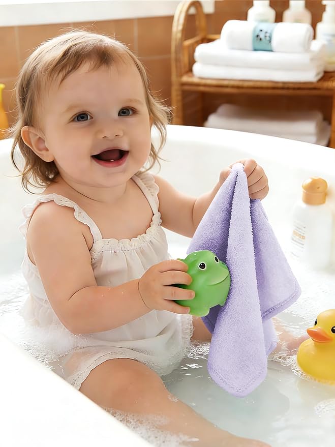 HIPHOP PANDA Baby Washcloths, Rayon Made from Bamboo - 2 Layer Ultra Soft Absorbent Newborn Bath Face Towel - Reusable Baby Wipes for Delicate Skin - Purple, 6 Pack