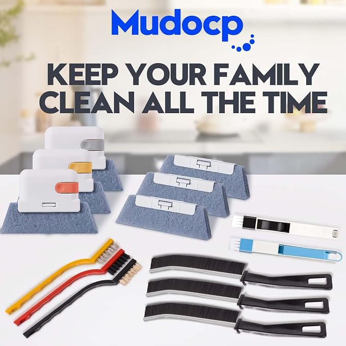 Window Track Cleaner, 14 PCS Crevice Cleaning Brush Kit | For window groove, blinds, vents, baseboard, grout and shower door track cleaning