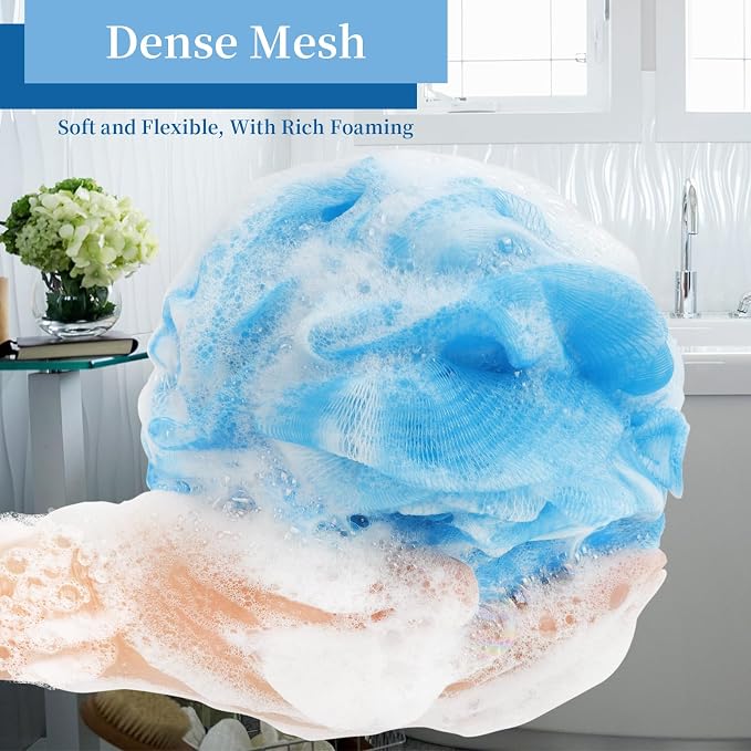 FARMOGA Bath Loofah Sponge Back Scrubber Shower Sponge Soft Mesh Exfoliator Pouf Shower Ball Bath Sponges for Women and Men Bath Accessories