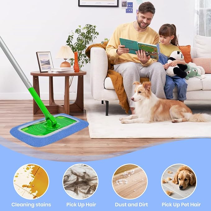 6 Pack Reusable Microfiber Mop Pads - Compatible with Sweeper, Reusable Mop Pads, Washable Dry Cloths & Wet Pads Refill for Hardwood Laminate Tile Floor Cleaning (6, Blue, M)