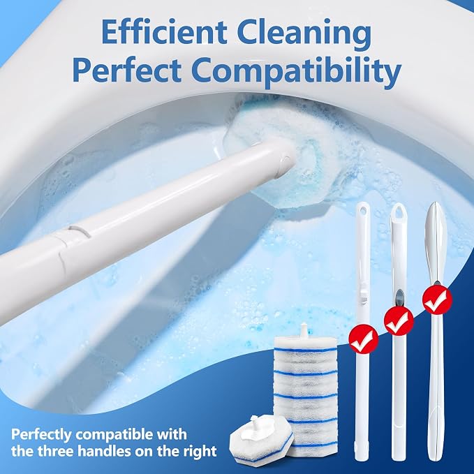 Disposable Toilet Bowl Cleaner Wand and Holder Set with 30 Refills | Wall mounted Toilet Scrubber Kit-17” ABS Wand, Caddy&30 Brush heads for Deep cleaning Bathroom.