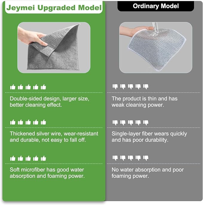 Jeymei Non Scratch Wire Dishcloth,Multipurpose Wire Dishwashing Rag,10PCS | Stainless Steel Cleaning Cloths for Kitchen,Dish Cloths for Washing Dishes,Reusable Diamond Weave Steel Wool Scrubber Cloths
