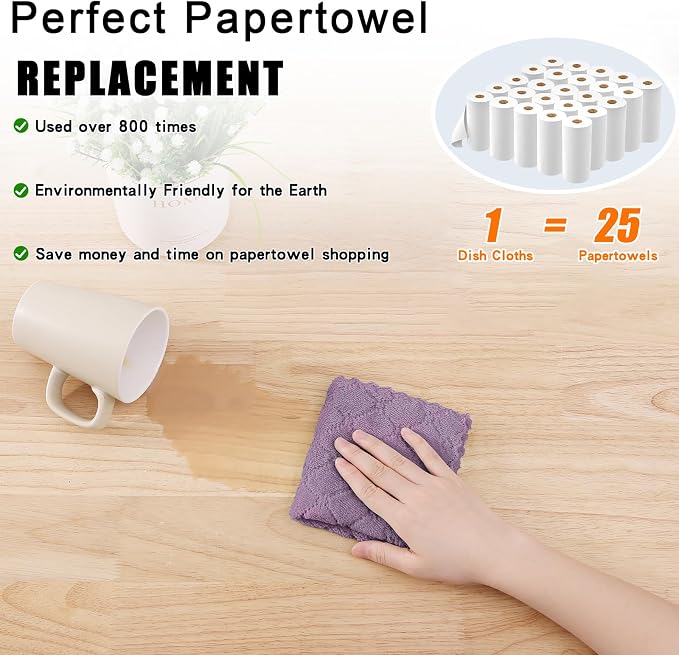 Homaxy 12 Pack Kitchen Dish Cloths (10 x 10 Inches, Purple), Super Soft and Absorbent Coral Velvet Dish Towels, Nonstick Oil Fast Drying Microfiber Cleaning Cloth, No Lint Household Dishcloths