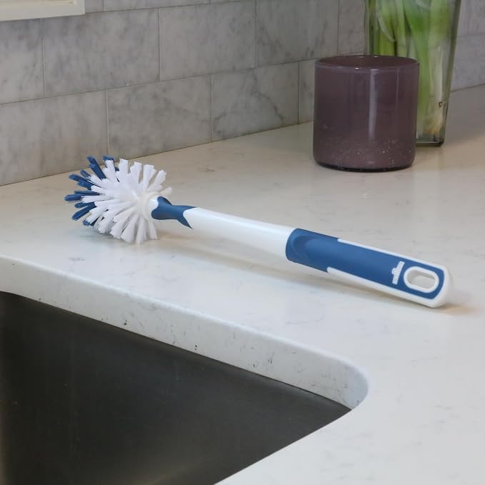 Unger 12.7” Flexible Glass and Bottle Scrub Brush, Extra-Long, Non-Scratch Cleaning Scrubber for Water Bottles, Travel and Coffee Mugs, Pitchers, Vases, Decanters, Glassware