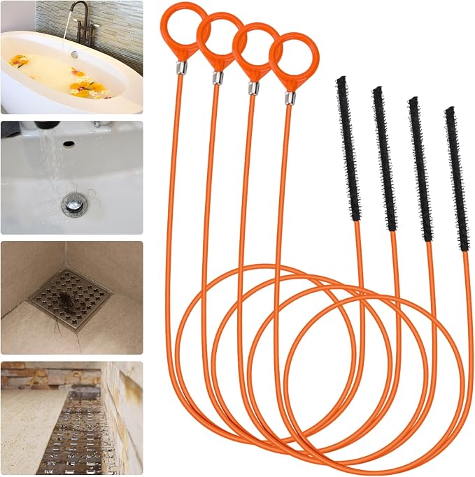 50 Inch Anti-break Metal Drain Snake, Hair Clog Remover, Drain Cleaner Tool with Nylon Coating Sink Snake, Clog Remover for Shower, Bathroom Sink Tub (4 Pack)