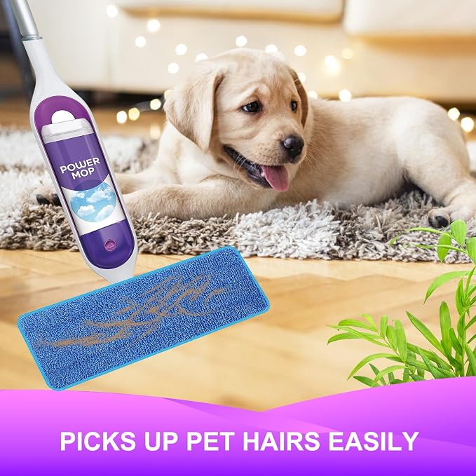 Reusable Power Mop Refill Pads for Swiffer Power Mop Starter Kit | Swifter Powermop Pads Refills - Multi-Surface & Wood Mopping Pad Refill for Floor Cleaning - Washable Microfiber Pad, 4 Pack