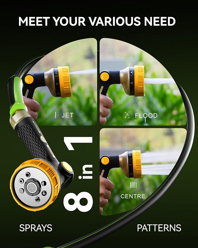 RAINPOINT Hose Sprayer Nozzle Heavy Duty - 2 Pack 8 Spray Patterns Garden Hose Nozzle with Adjustable Flow Control for Watering Plants, Washing Cars,Washing Pets, Thumb Control (2 Packs, Yellow)