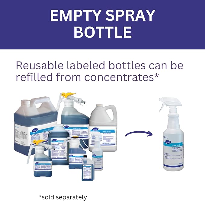 VIREX Diversey II 256 Empty Bottle, Pre-Labeled, 32 oz, 12 Pack | One Step Cleaning, Fast Contact Time, Controls Odors, Cost Efficient 1:256 Dilution, Multi Surface Use