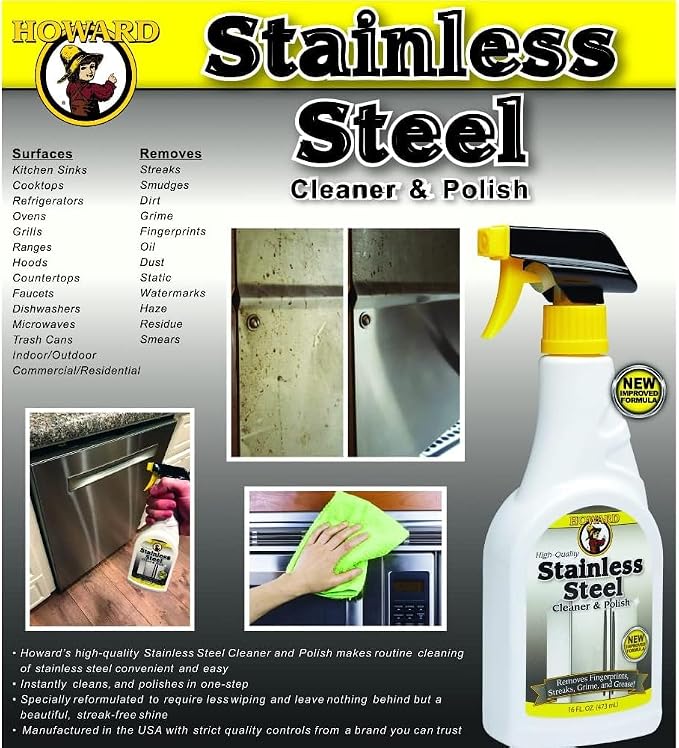 Howard Products Stainless Steel Cleaner for Appliances - Stainless Steel Cleaner and Polisher