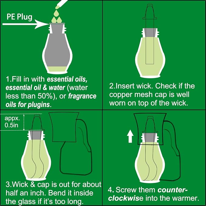 Plug in Oil Diffuser, 1 Set Blank for DIY Air Freshener Make Unique Home Scent Aromatherapy, Work with Essential Oil, EO+Water, Fragrance Refill for Plugins (White Warmer + Glass + Wick)