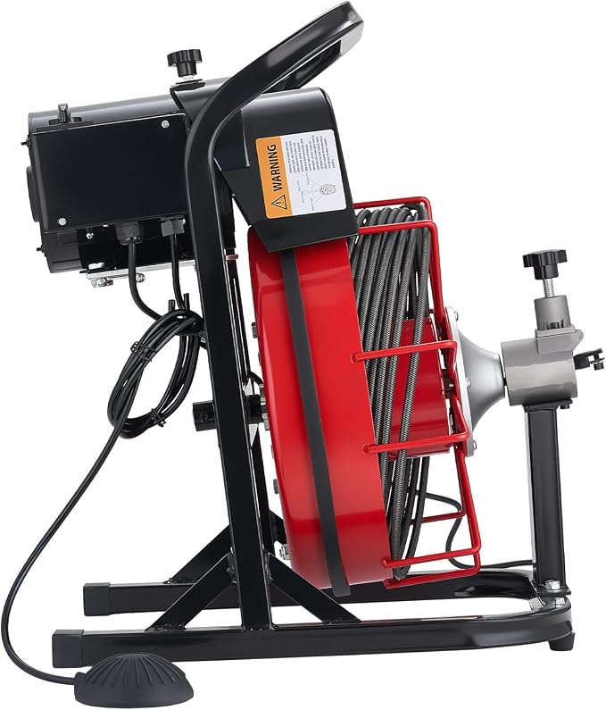 VEVOR Drain Cleaner Machine 50 FT x 5/16 Inch, Auto Feed Sewer Snake Auger with 4 Cutters & Air-Activated Foot Switch for 2" to 4" Pipes