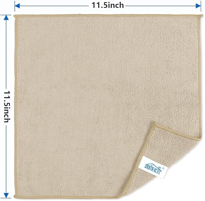 HOMEXCEL 50PK Microfiber Cleaning Cloth, Cleaning Rag for Home, 11.5x11.5in | Reusable, Lint Free, Scratch-Free and Highly Absorbent Towels for Kitchen, Window and Glass, Cars, Brown