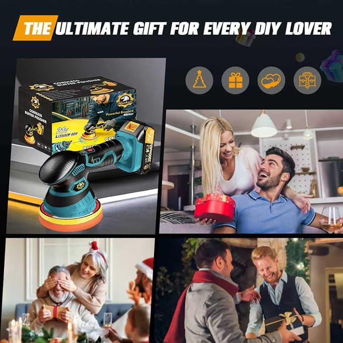Cordless Car Buffer Polisher kit, DA Polisher with 2*21V Batteries | 2x 21V 2000mAh Batteries, 6-speed, LED Display, Random Orbital, 18 pcs Assorted Polishing Pads for Car Detailing-Blue