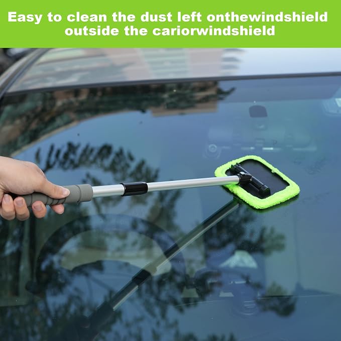 XINDELL Interior Windshield Cleaner Tool – Car Window Cleaning Tool 22inch Extendable Long Handle for Easy Cleaning, 9pcs Reusable Microfiber Pads, Streak-Free Interior & Exterior Auto Glass Cleaner