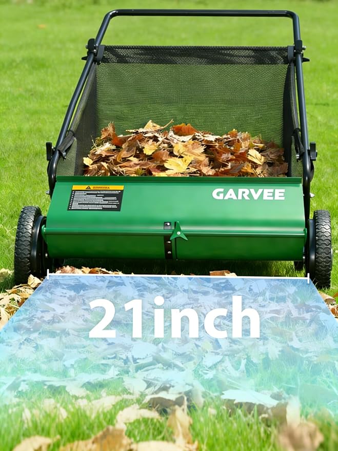 Push Lawn Sweeper,21-Inch Width Enhanced 4-Brush System, 3.5 ft Capacity Heavy Duty Steel Frame, Ideal for Yard and Garden Clean up, Green