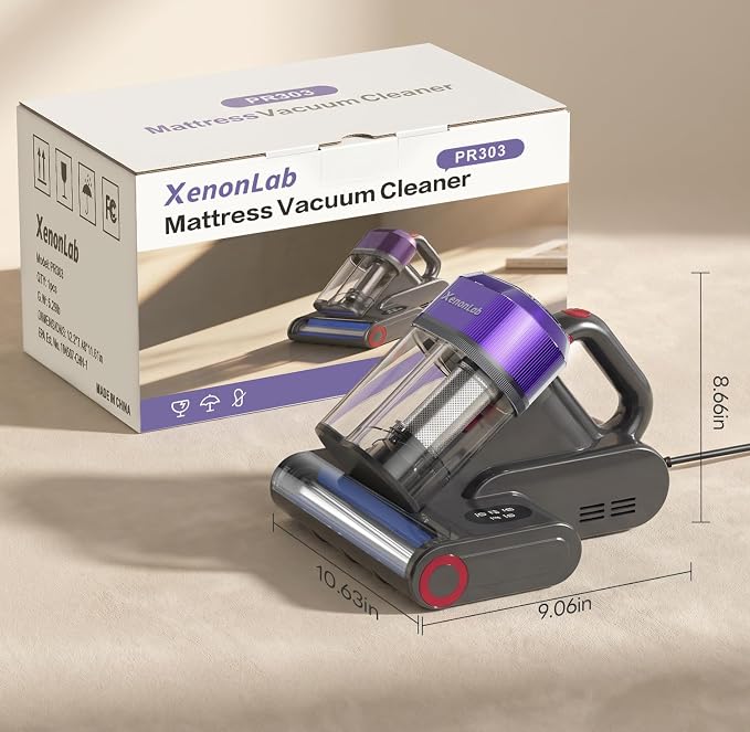 Mattress Vacuum Cleaner, 18000Pa Bed Vacuum Cleaner, 275nm UV-C Light & Ultrasonic 140°F Heat with High-Speed Deep Tapping, Versatile Handheld Vacuum for Bed, Sofa, Couch, Crib(Corded)
