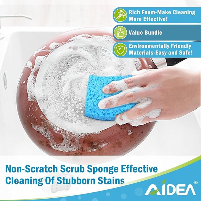 AIDEA Sponges Kitchen, 6Count, Non-Scratch Scrub Sponge, Sponge for Dishes | Kitchen Sponges for Non-Stick Cookware, Cleans Fast Without Scratching, Cleaning Power for Kitchen, Bathroom, Household