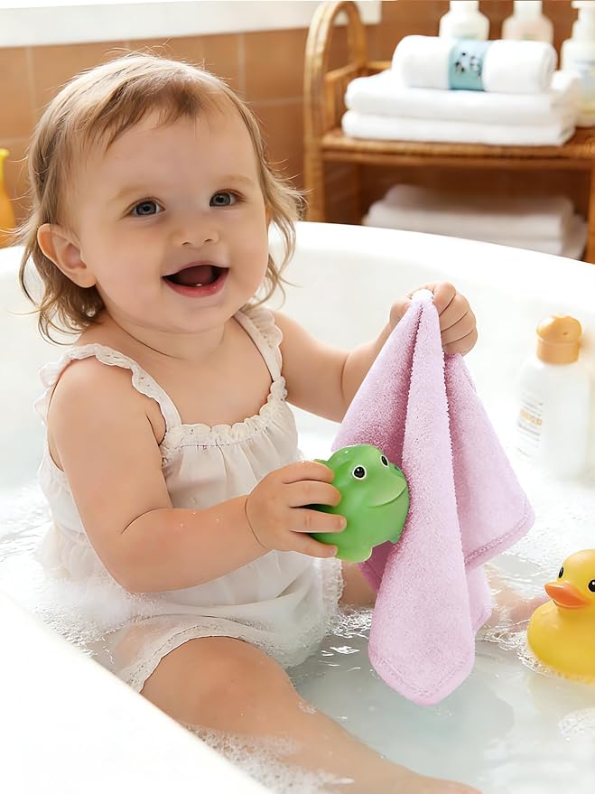 HIPHOP PANDA Baby Washcloths, Rayon Made from Bamboo - 2 Layer Ultra Soft Absorbent Newborn Bath Face Towel - Reusable Baby Wipes for Delicate Skin - Pink, 6 Pack